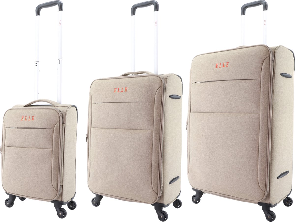 ELLE Pledge - zachte bagage kofferset met 4 wielen. Beige