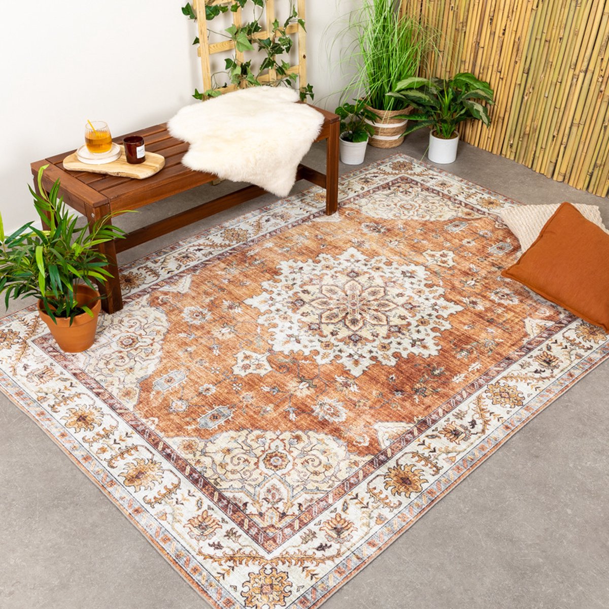FRAAI Vintage buitenkleed - Santo Medaillon Terracotta - 120x170cm