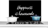 Spatscherm keuken 90x60 cm - Kookplaat achterwand Quotes - Spreuken - Happiness is homemade - Geluk - Muurbeschermer - Spatwand fornuis - Hoogwaardig aluminium