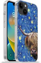 Geschikt voorApple Iphone 14 Plus - Soft case hoesje - Sterrennacht - Van Gogh - Schotse hooglander - Siliconen Telefoonhoesje
