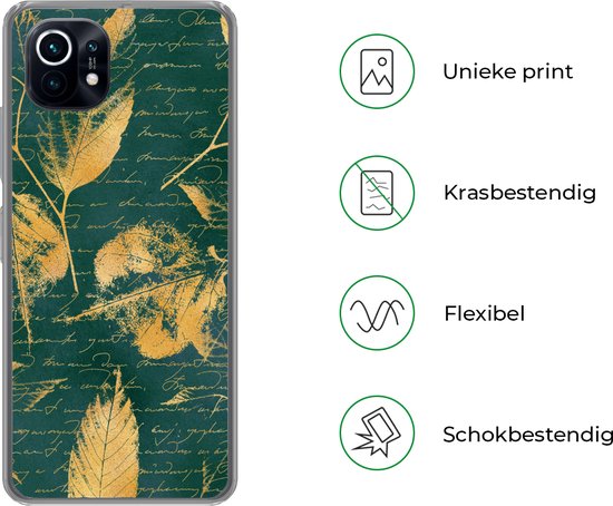 Convient pour coque Xiaomi Mi 11 - Feuilles - Or - Vert - Étui de téléphone en Siliconen