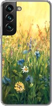 Geschikt voor Samsung Galaxy S22 hoesje - Bloemen - Waterverf - Zon - Siliconen Telefoonhoesje