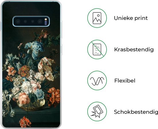 Telefoonhoesje Geschikt voor Samsung Galaxy S10 Plus hoesje - Stilleven met bloemen - Oude meesters - Kunst - Siliconen Telefoonhoesje Telefoonhoesje