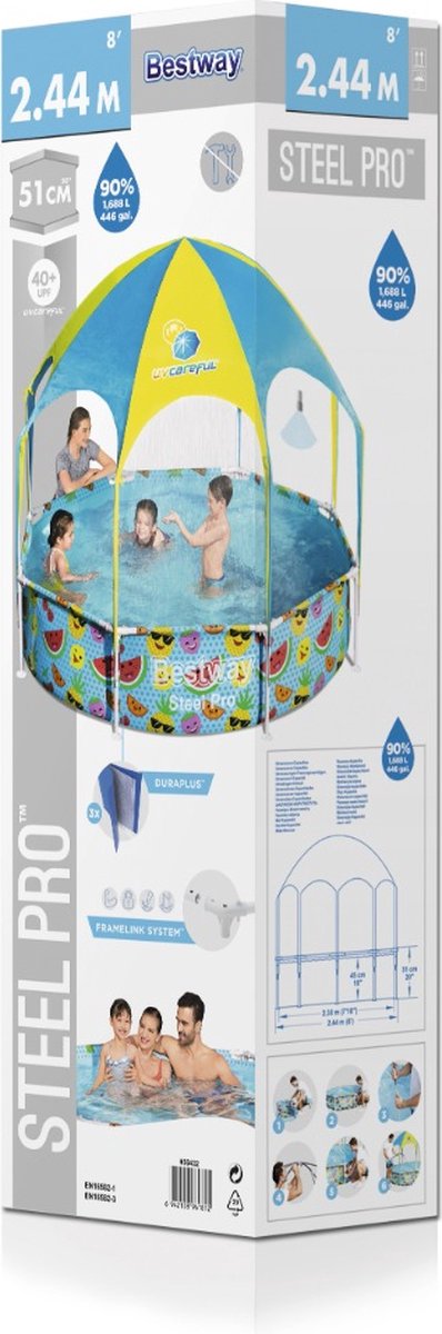 Bestway My First Frame Pool - Zwembad met zonnescherm - Kinder Zwembad - 244cm - Rond zwembad — afbeelding 13