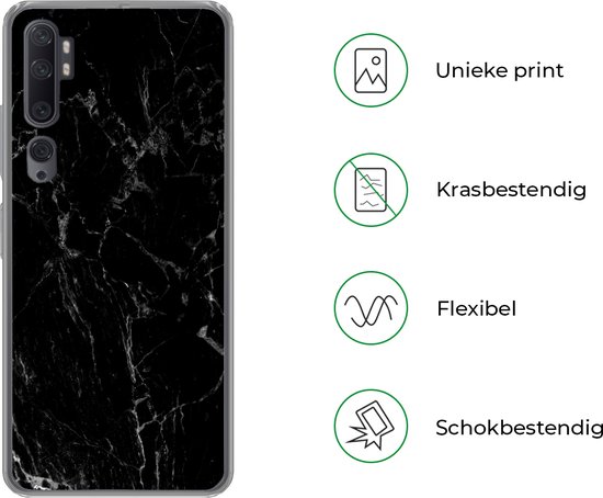 Coque Xiaomi Mi Note 10 Pro - Marbre - Zwart - Natuursteen - Coque de téléphone en Siliconen