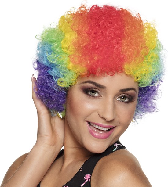 Perruque Pop - Cheveux courts bouclés - Clown - Femme/Homme - Multicolore |  bol.com