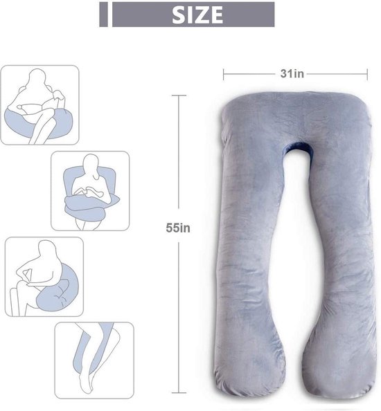 AS AWESLING Extra groot U-vormig lichaamskussen, 152 cm, borstvoeding, moederschap en zwangerschap, met afneembare kant, apart steunkussen en afneembare hoes (grijs