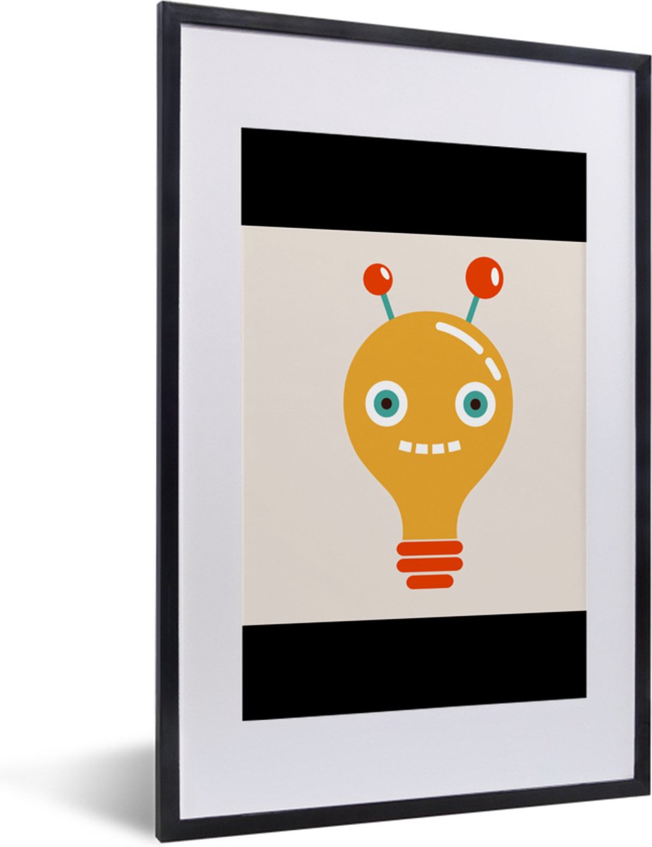 Poster in lijst - Fotolijst 40x60 cm - Posters - Robot - Gloeilamp - Gezicht - Antenne - K