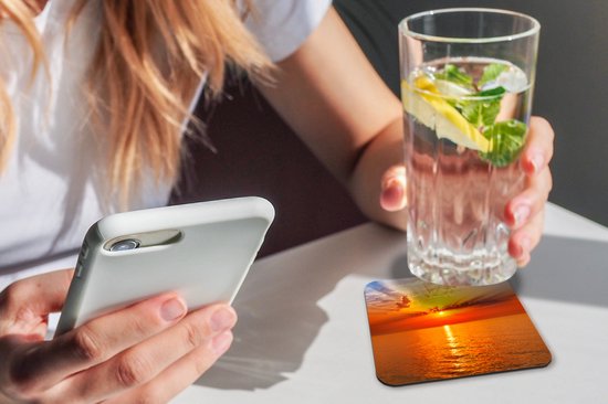 Sous-verres pour verres - Coucher de soleil - Mer - Ciel - Oranje - Horizon - Water - 10x10 cm - Sous-verres en verre - 6 pièces