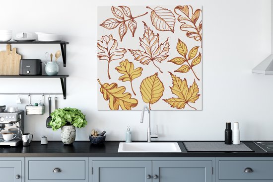 Tableaux sur Peintures Automne - Dessin - Feuilles - 90x90 cm - Décoration murale