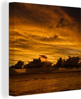 Canvas Schilderij Luchtfoto zonsondergang bij eiland Isla Mujeres - 90x90 cm - Wanddecoratie