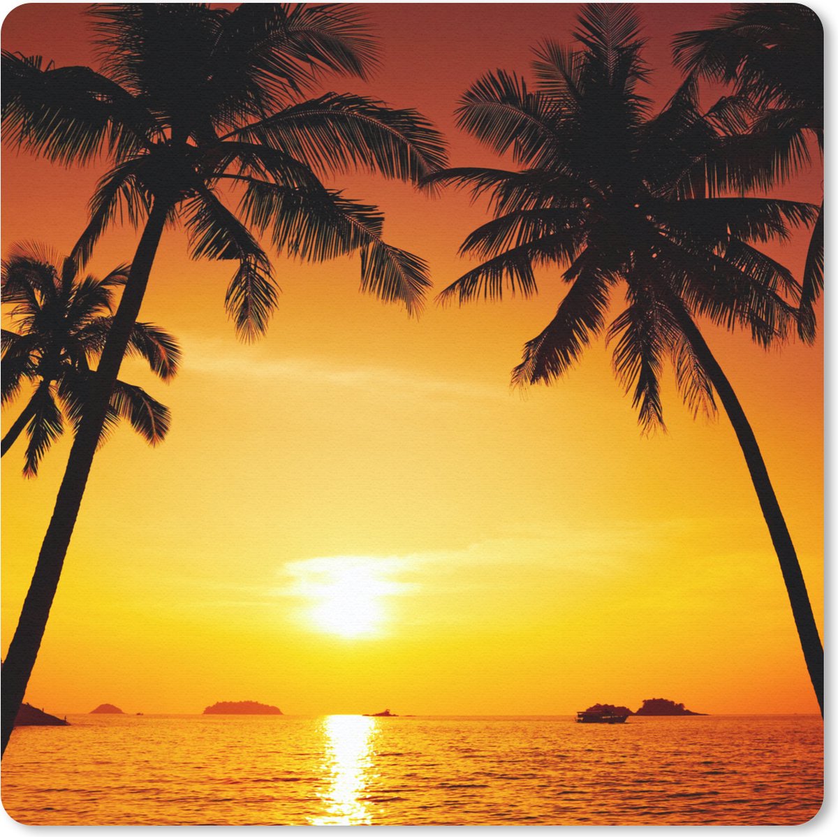 Muismat 30x30 cm - Mousepad Palmboom - Zonsondergang - Strand - Oranje - Tropisch - Muismatten