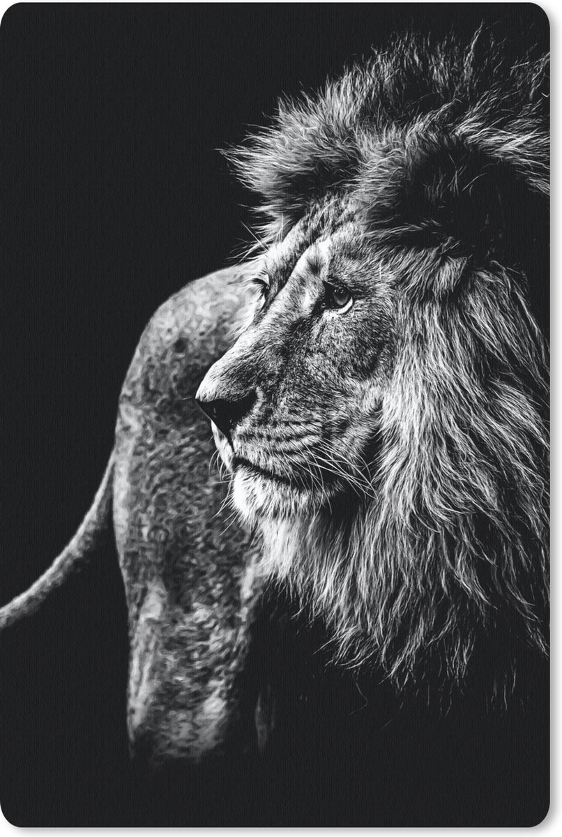 Muismat 18x27 cm - Mousepad Dieren - Wild - Leeuw - Zwart - Wit - Muismatten