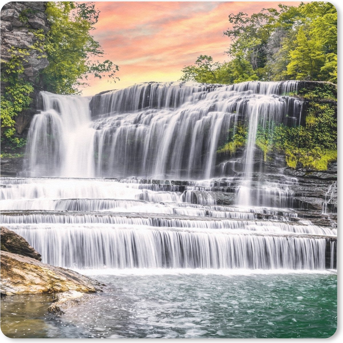 Muismat 30x30 cm - Mousepad Waterval - Water - Stenen - Planten - Natuur - Muismatten