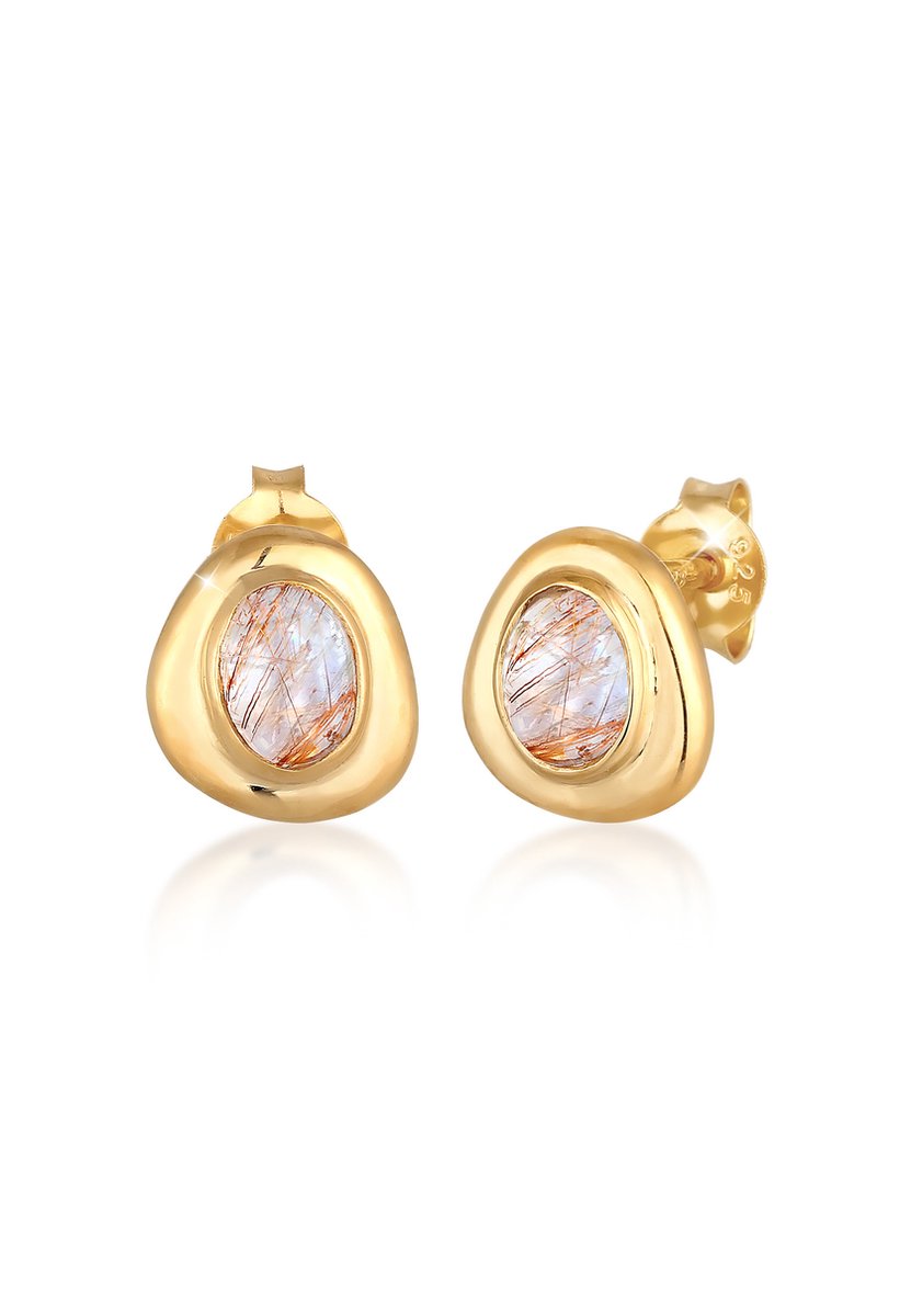 Elli PREMIUM - Oorbellen - Dames Oorbellen Organisch Elegant met Kwarts Edelsteen in 925 Sterling Zilver Verguld - Dames