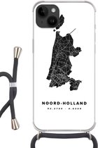 Geschikt voorApple Iphone 14 Plus - Crossbody Case - Noord-Holland - Wegenkaart Nederland - Zwart - Siliconen - Crossbody - Backcover met Koord - Telefoonhoesje met koord - Hoesje met touw