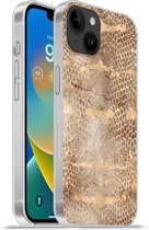Geschikt voorApple Iphone 14 Plus - Soft case hoesje - Slangenprint - Goud - Bruin - Siliconen Telefoonhoesje