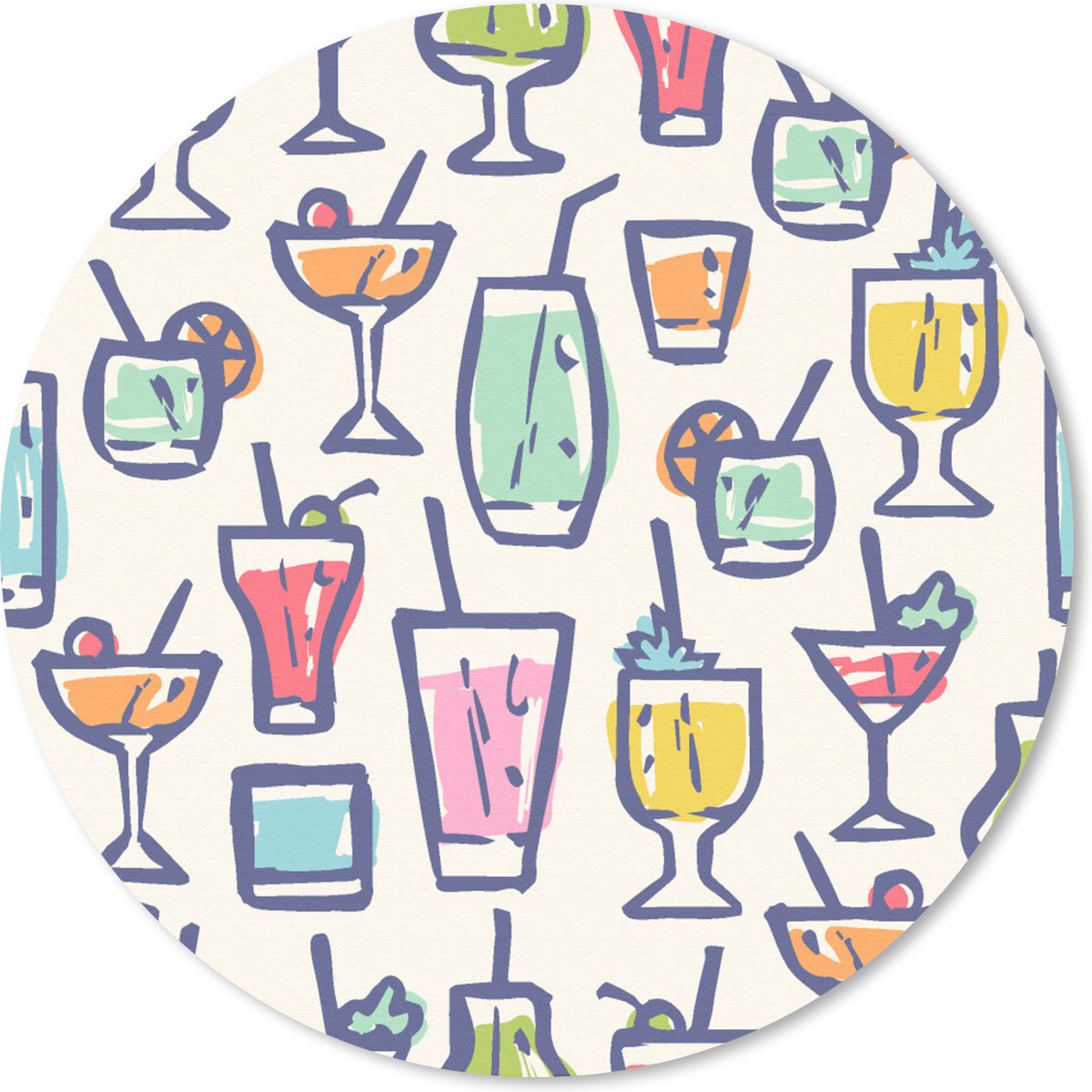 Muismat rond 30x30 cm - Mousepad Cocktail - Glas - Zomer - Patronen - Ronde muismatten