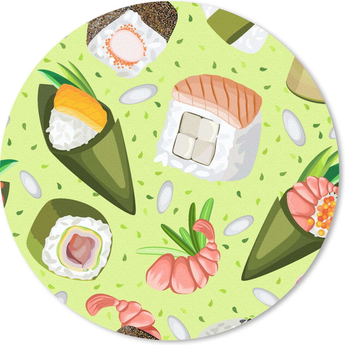Muismat rond 40x40 cm - Mousepad Patronen - Sushi - Japan - Groen - Ronde muismatten