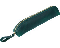 Pen Etui, Leer, Pennenzak Volwassenen, Geschikt voor minimum 25 Pennen - Groen