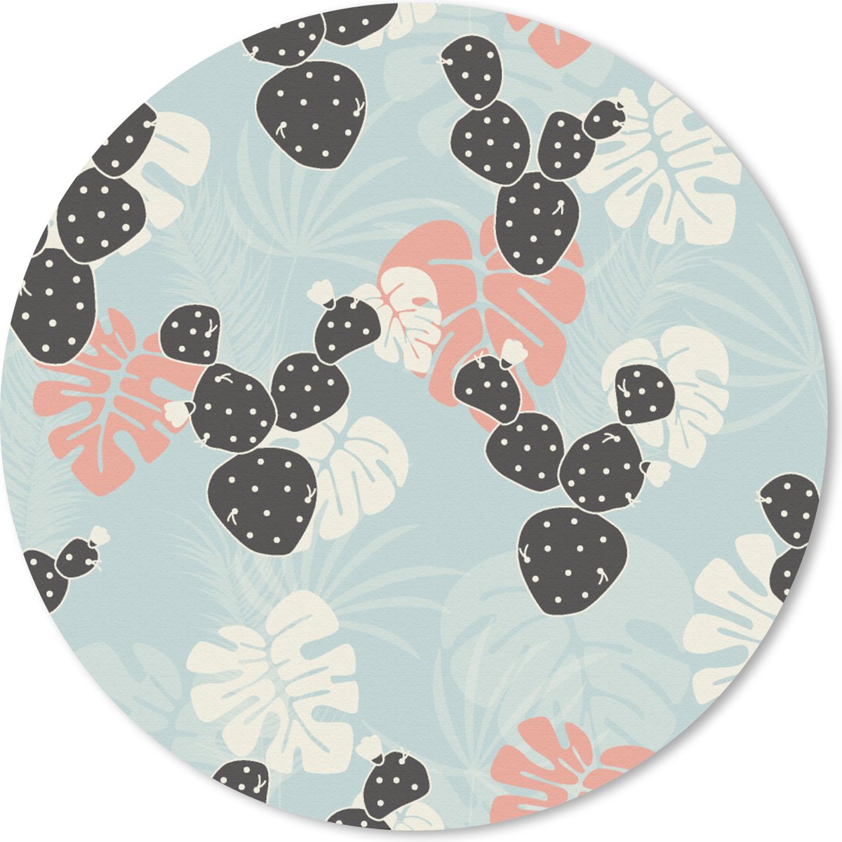 Muismat rond 30x30 cm - Mousepad Cactus - Monstera - Patronen - Pastel - Hawaii - Ronde muismatten