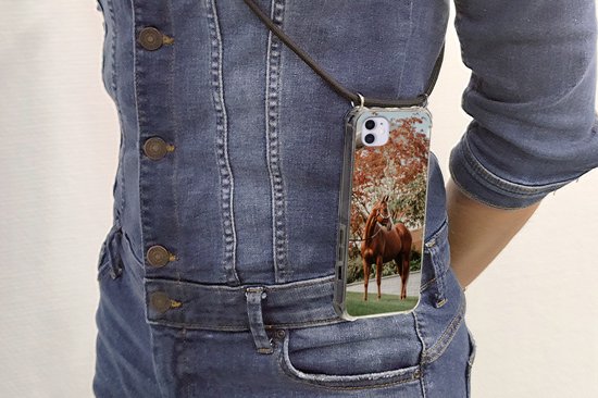 Coque avec cordon iPhone 12 - Cheval - Arbre - Licou - Siliconen - Bandoulière - Coque arrière avec cordon - Coque téléphone avec cordon - Coque avec cordon