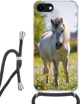 Hoesje met koord Geschikt voor iPhone SE 2020 - Paard - Bloemen - Licht - Siliconen - Crossbody - Backcover met Koord - Telefoonhoesje met koord - Hoesje met touw