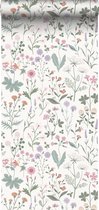 ESTAhome behang veldbloemen lila paars, roze en groen - 139482 - 0.53 x 10.05 m