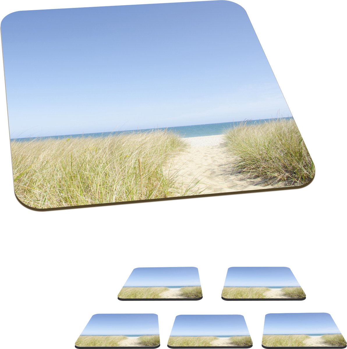 Onderzetters voor glazen - Pad - Duin - Zee - 10x10 cm - Glasonderzetters - 6 stuks