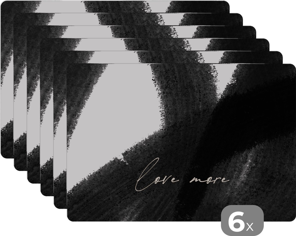 Placemat - Quote - Love more - Abstract - Design - Onderleggers - Tafel - 45x30 cm - 6 stuks