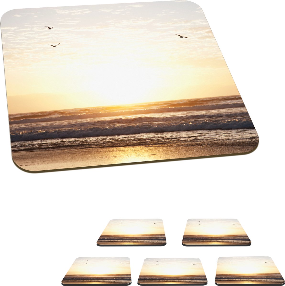 Onderzetters voor glazen - Zon - Vogel - Zee - 10x10 cm - Glasonderzetters - 6 stuks