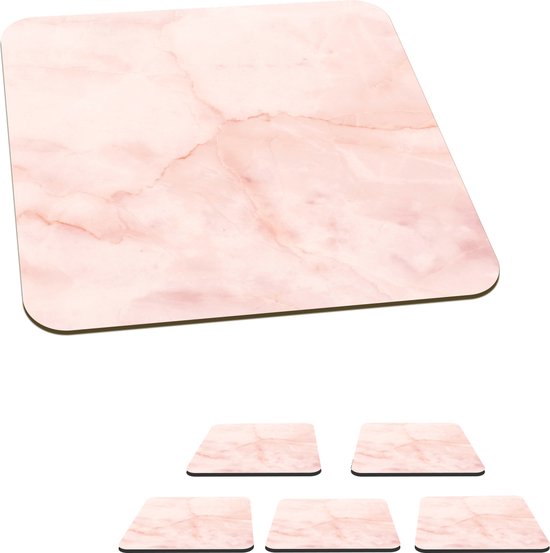 Sous- Sous-verres pour verres - Marbre - Rose - Ligne - 10x10 cm - Sous-verres en verre - 6 pièces
