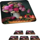 Onderzetters voor glazen - Fruit - Roze - Stilleven - 10x10 cm - Glasonderzetters - 6 stuks