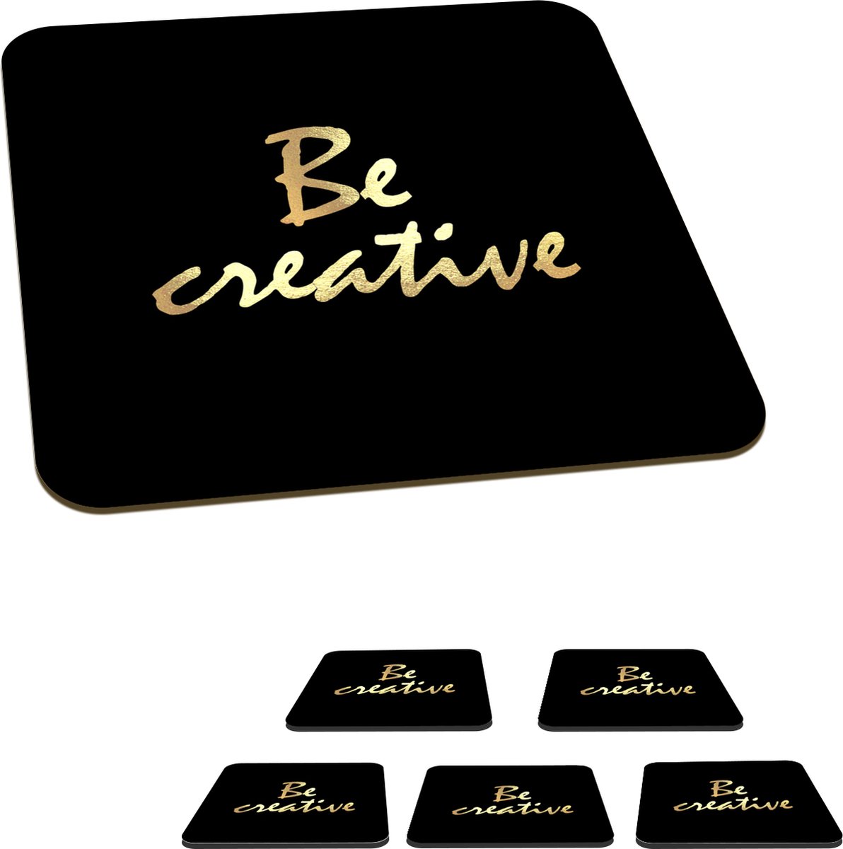 Onderzetters voor glazen - Quotes - Creatief - Goud - 10x10 cm - Glasonderzetters - 6 stuks