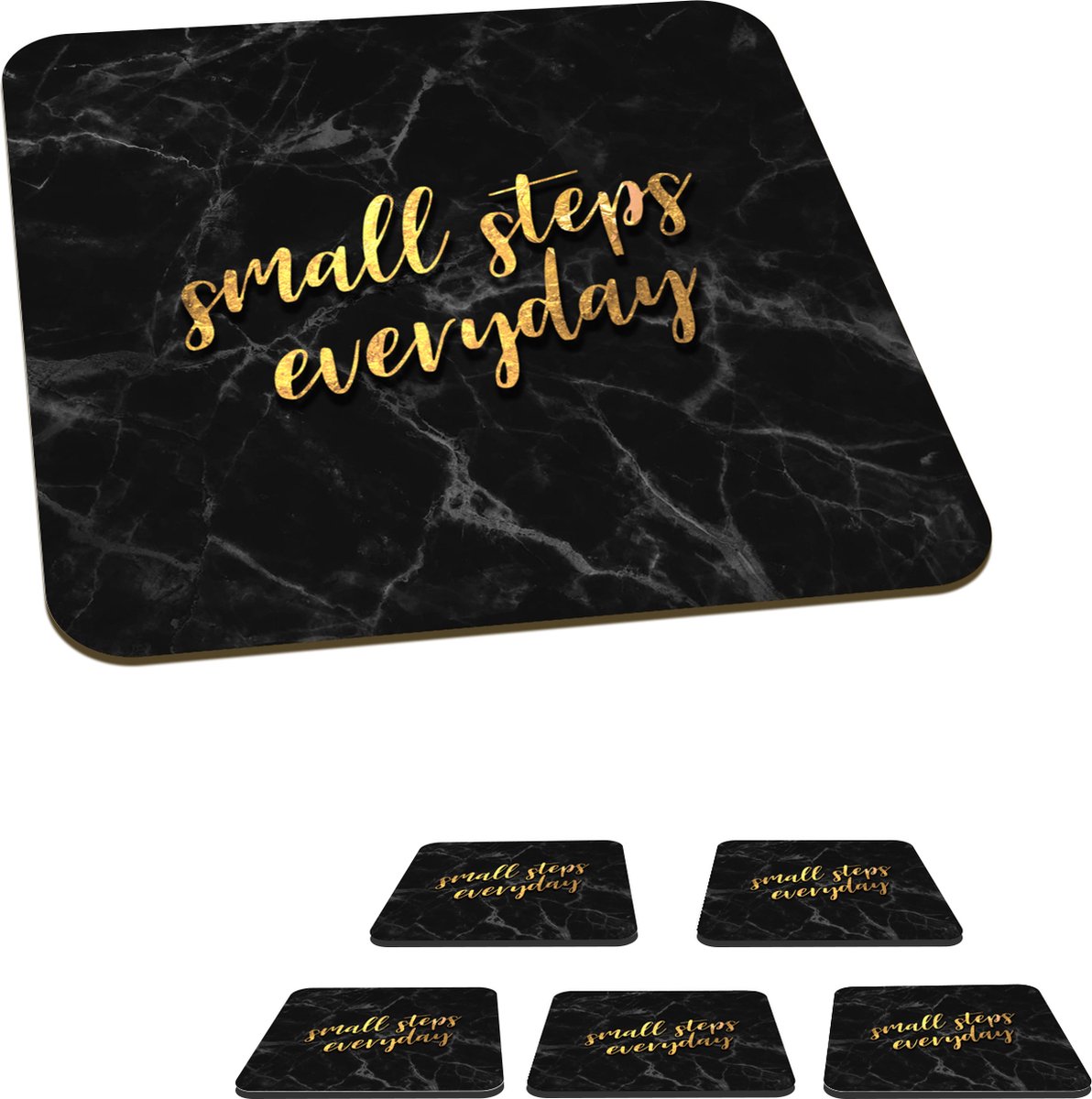 Onderzetters voor glazen - Quotes - Stap - Marmer - 10x10 cm - Glasonderzetters - 6 stuks