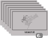Set de table - Plan de la ville - Italie - Zwart Wit - 45x30 cm - 6 pièces - Résistant à la chaleur - Antidérapant - Pad - Amovible - Carte