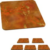 Onderzetters voor glazen - Marmer - Goud - Oranje - 10x10 cm - Glasonderzetters - 6 stuks