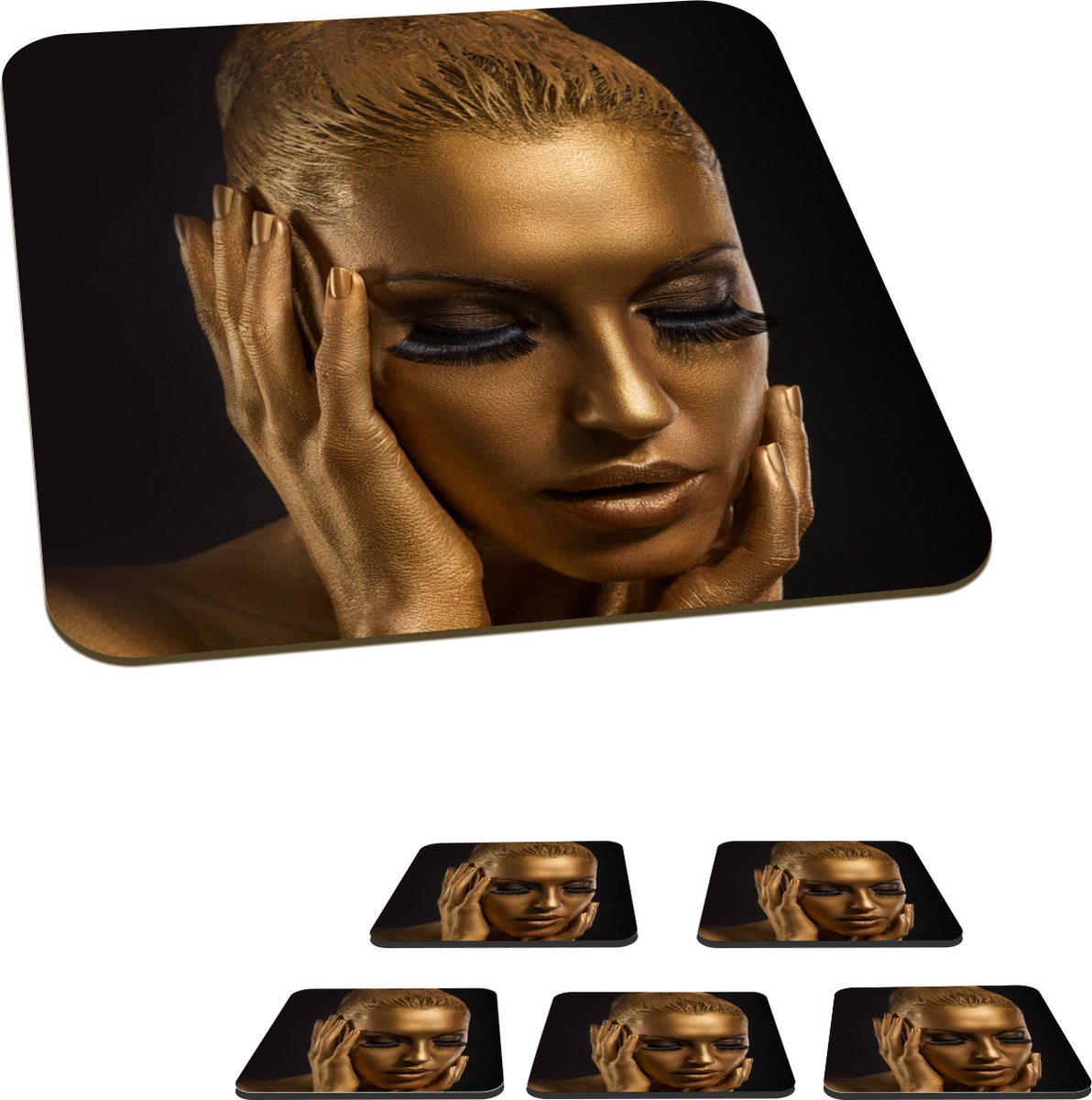 Onderzetters voor glazen - Vrouw - Goud - Verf - 10x10 cm - Glasonderzetters - 6 stuks