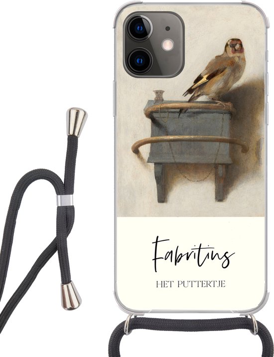 Coque avec cordon iPhone 12 - Maîtres anciens - Le chardonneret - Fabritius - Siliconen - Bandoulière - Coque arrière avec cordon - Coque pour téléphone avec cordon - Coque avec corde