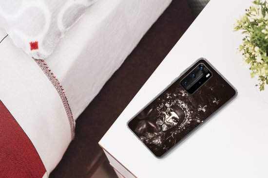 Convient pour coque Huawei P40 Pro - Femme - Papillon - Zwart - Wit - Coque de téléphone en Siliconen