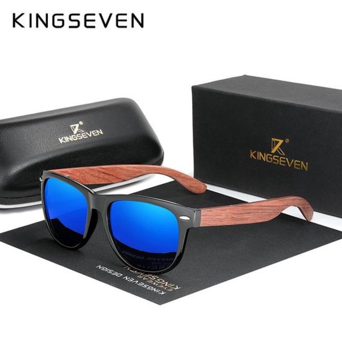 KingSeven - Sky Blue zonnebril Bamboo UV400 en Polarisatie filter