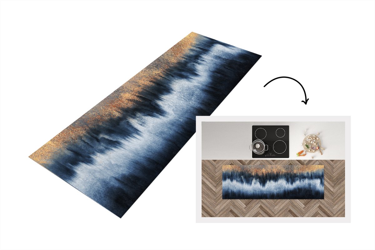 KitchenYeah Keukenloper - Loper keuken - Abstract - Goud - Luxe - 180x60 cm - Keukenloper vinyl Multicolor