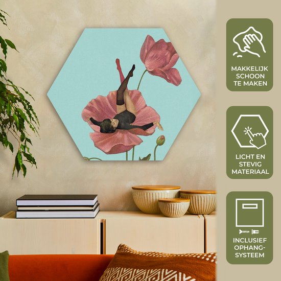 Hexagon wanddecoratie - Kunststof Wanddecoratie - Hexagon Schilderij - Dromen - Vintage - Vrouwen - 75x65 cm