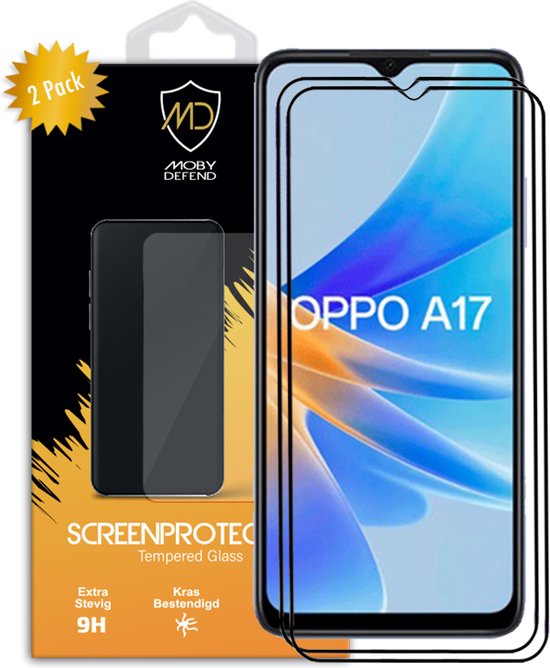 2-Pack Oppo A17 Screenprotectors - MobyDefend Screensavers Met Zwarte Randen - Gehard Glas - Glasplaatjes Geschikt Voor Oppo A17