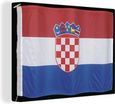 Canvas Schilderij Close-up van de vlag van Kroatië op een zwarte achtergrond - 80x60 cm - Wanddecoratie