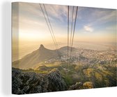 Canvas Schilderij Uitzicht vanaf de Tafelberg over Kaapstad met zonsondergang - 60x40 cm - Wanddecoratie