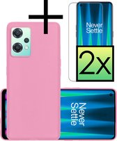 Hoes Geschikt voor OnePlus Nord CE 2 Lite Hoesje Cover Siliconen Back Case Hoes Met 2x Screenprotector - Lichtroze