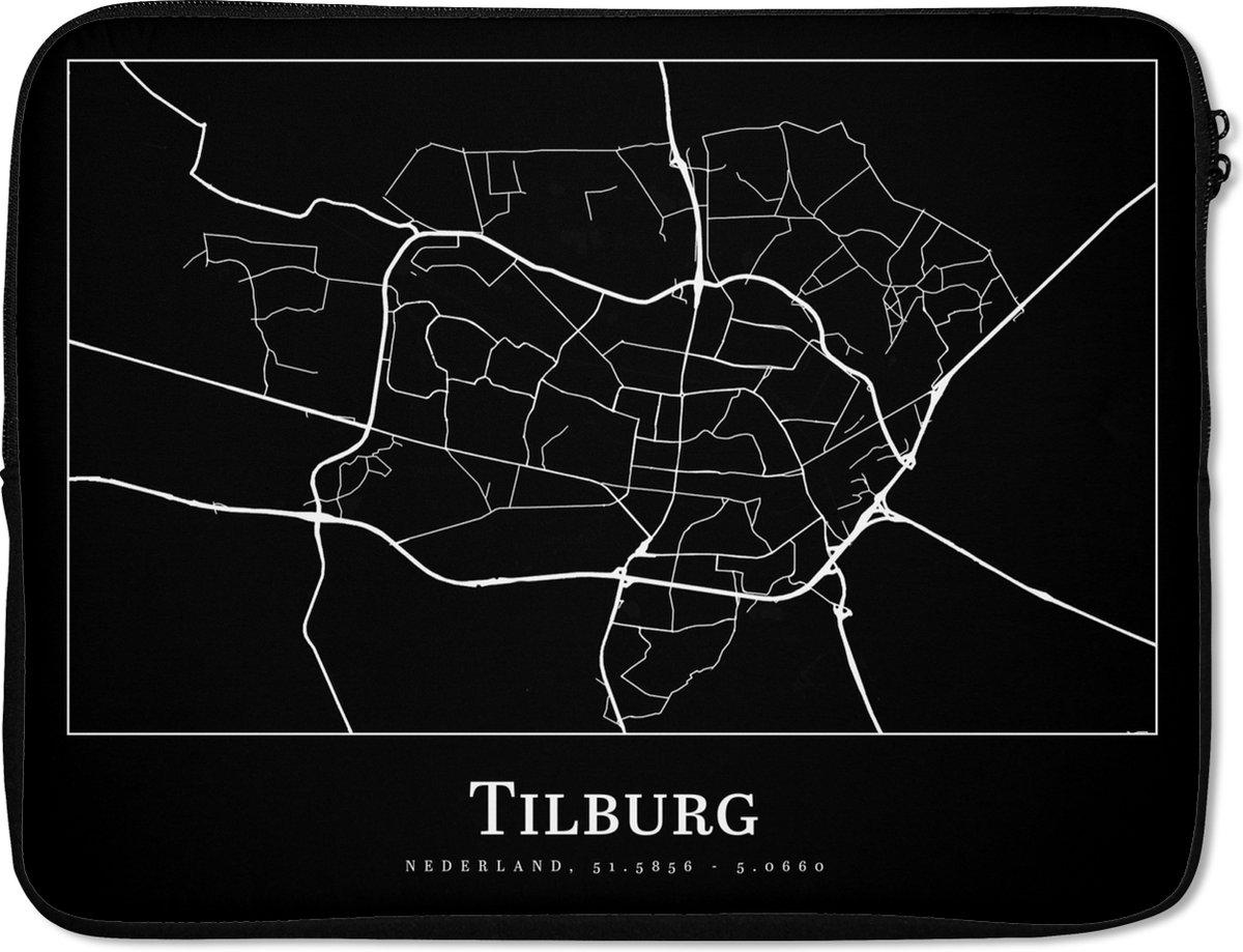 Laptophoes 17 inch - Stadskaart - Tilburg - Plattegrond - Kaart - Laptop sleeve - Binnenmaat 41x28 cm - Zwarte achterkant - Stadskaart