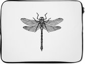 Housse ordinateur portable 15,6 pouces - Libellule - Insectes - Rétro - Zwart et blanc - Housse ordinateur portable - Dimensions intérieures 39,5x29,5 cm - Dos noir
