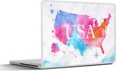 Laptop sticker - 15.6 inch - Amerika - Wereldkaart - Waterverf - 36x27,5cm - Laptopstickers - Laptop skin - Cover
